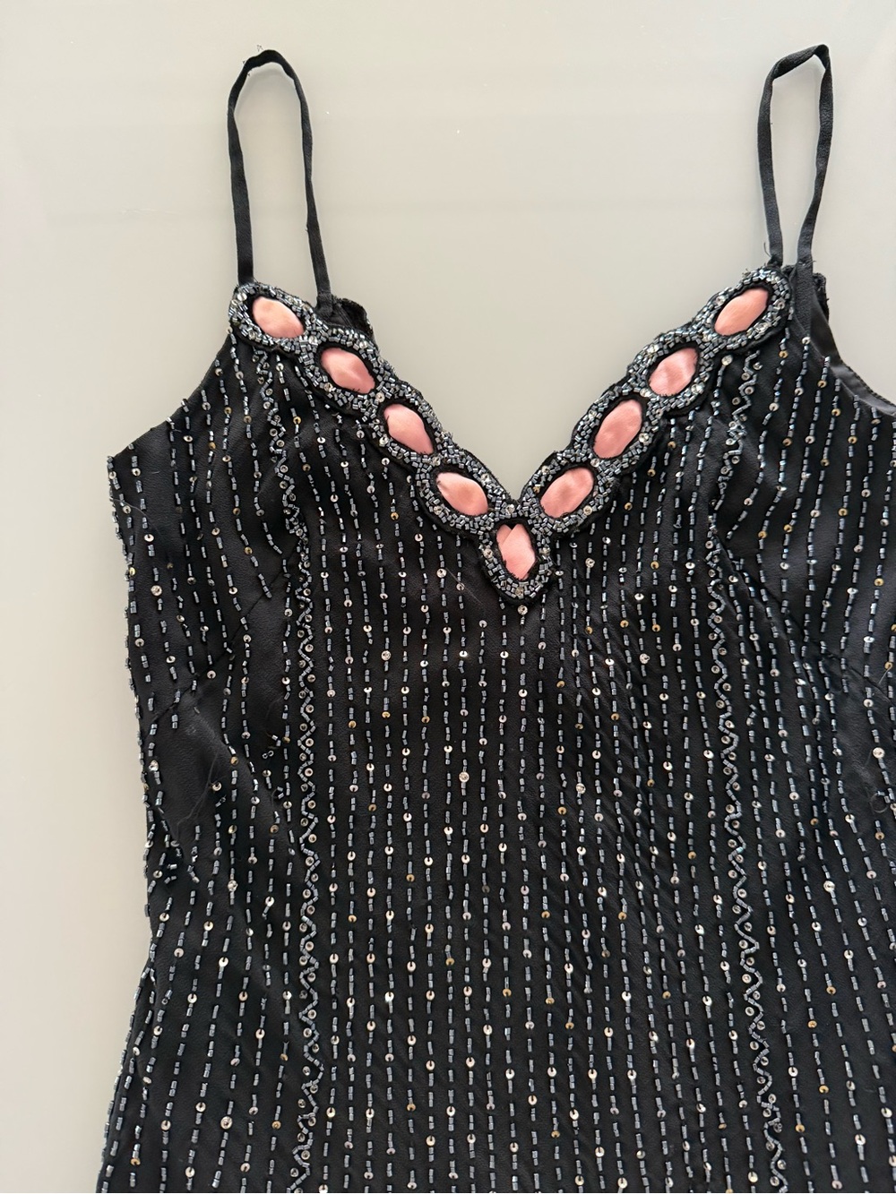 Black & Pink Silk Beaded Evening Gown Dress - Size M - Vintage - *Please Read* - Picture 5 of 16